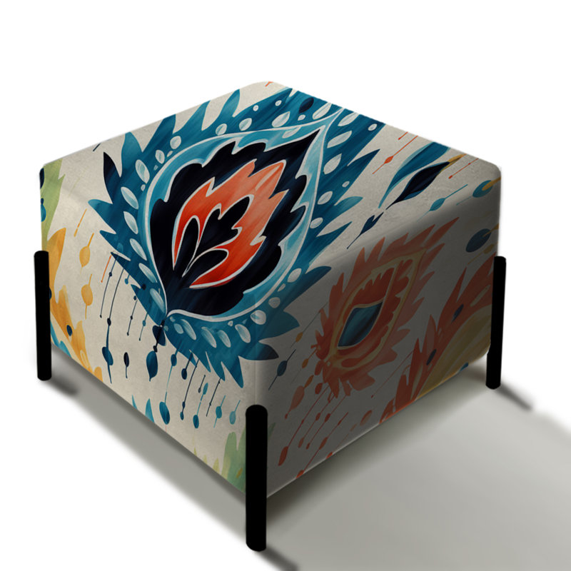 Bleu et orange Ikat Mosaic Fusion - repose-pieds carré Ikat