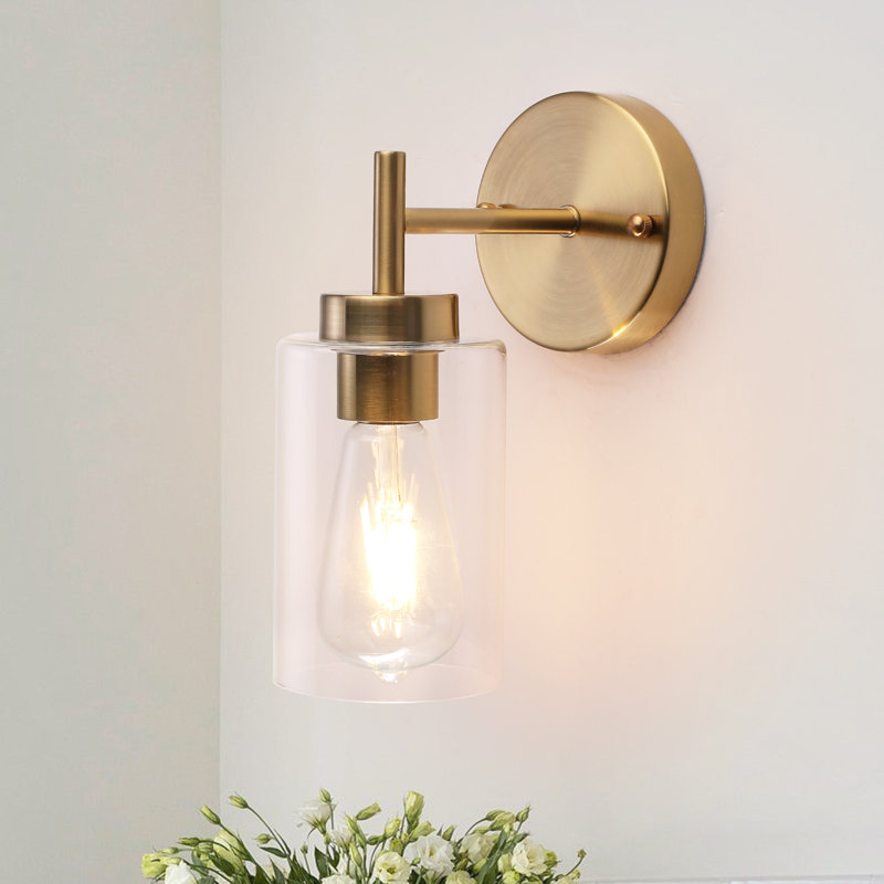  Alacam 1 - Light Bath Sconce Wall Light with Glass Shade, Brass Glass Wall Sconces for Toilet, Hallway, Staircase, Living Room, Bathroom Dining Room-10.2'' H X 3.93'' W