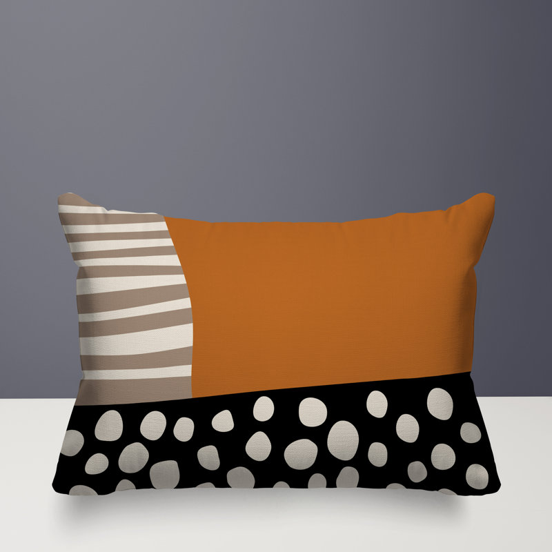 Oreiller rectangulaire réversible intérieur / extérieur Ekon, Orange brûlé / noir / blanc cassé, H 14 po x l 20 po