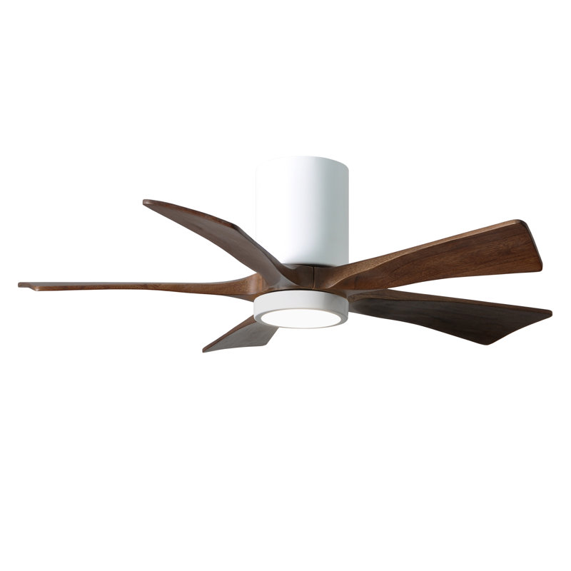 Irene Flushmount Light Kit 5 Blade LED Ceiling Fan, Gloss White, 42", Walnut Tone