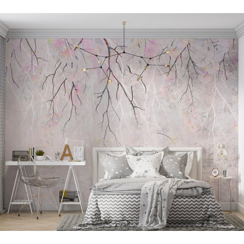Papier peint floral - Amusement rose, L 124 po x l 177 po