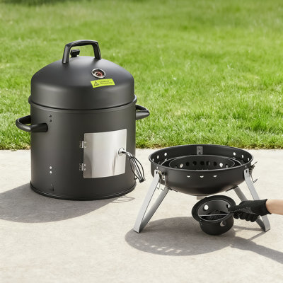Charcoal Smoker, 16" Vertical Charcoal BBQ Grill, Coated Steel Barbecue Smoker with 2 Grilling Grates, Thermometer, Air Vents & Removable Ash Tray, Ideal for Backyard Patio Parties Cooking