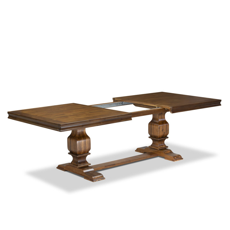 Antique Walnut Rectangular Dining Table Set with Willow Green Button-Tufted Chairs