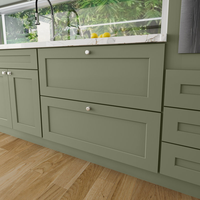 Armoire de cuisine en bois massif prête à assembler, Vert sauge / 2 tiroirs, 36"