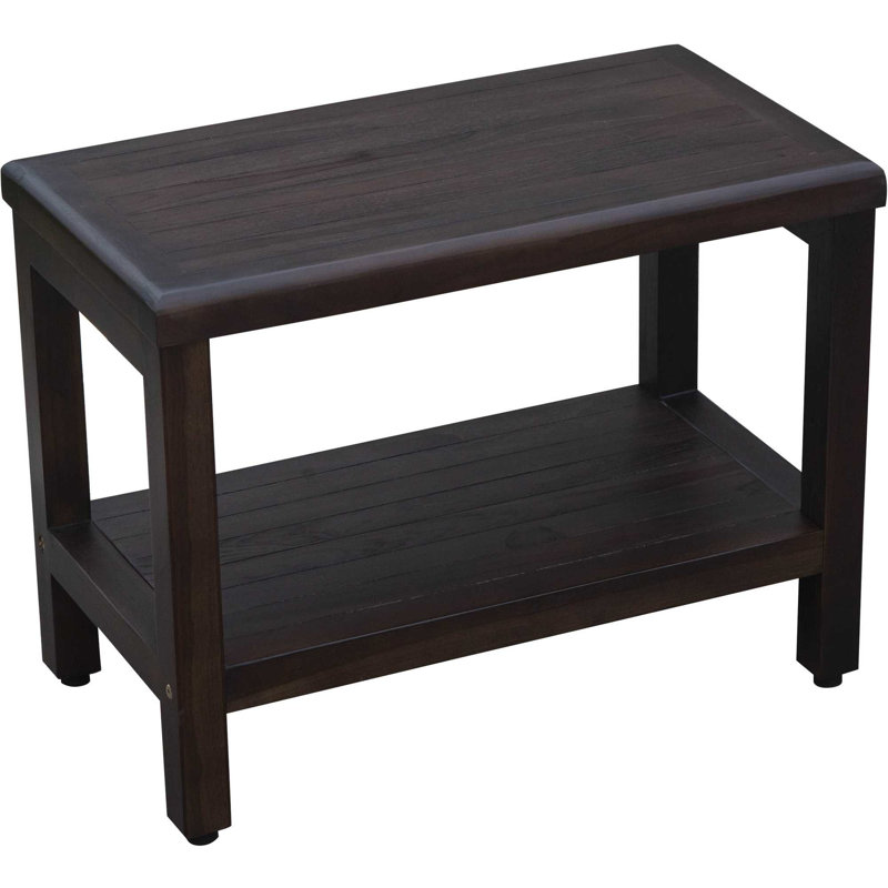 EcoDecors Rectangular Teak Shower Bench With Shelf, 18" H x 24" W x 14" D, Dark Brown