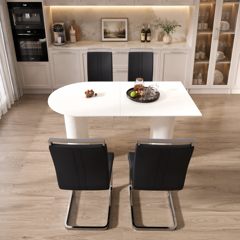 Élégante table de salle à manger en panneau de fibres à densité moyenne de 63 pouces et ensemble de chaises en polyuréthane sans accoudoirs, idéale pour les cuisines modernes et les réunions de famille, facile à assembler, durable et élégante
