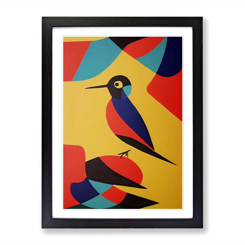 Swallow Bird Abstract Vol.1 1 Piece Single Picture Frame Wall Art, 34cm H x 25cm W x 2cm D, Walnut
