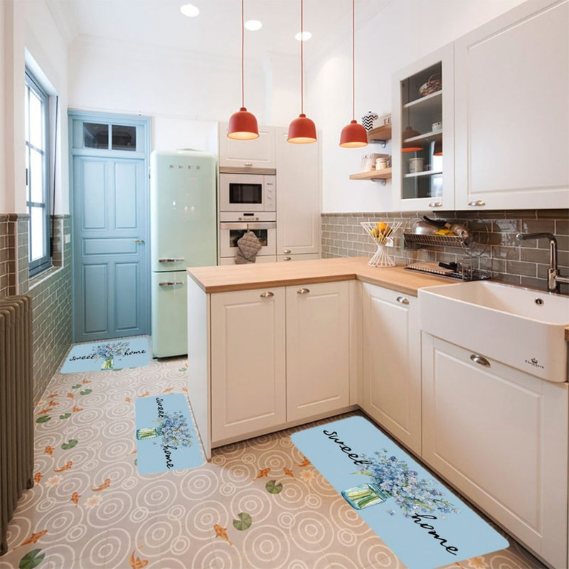 Ensemble de 3 tapis de cuisine bleu Forget-Me-Not pour cuisine et vestibule
