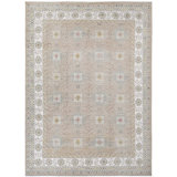 One-of-a-Kind Oriental Hand-Knotted Rectangle 10' x 13'10" Wool/Viscose Area Rug in Ivory/Brown/Olive