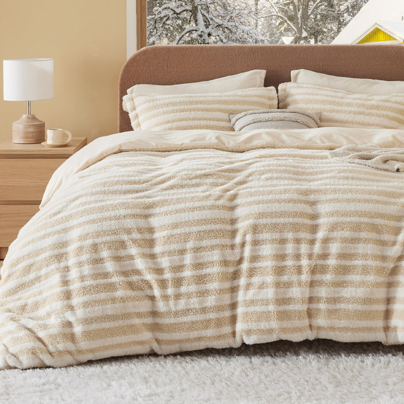 Ensemble de housse de couette en polaire, Housse de couette pour très grand lit, Beige
