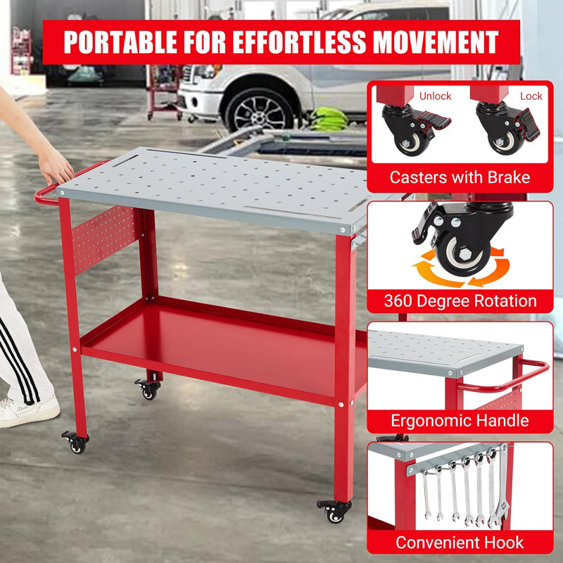45.7cm W Metal Top Workbench with Wheels