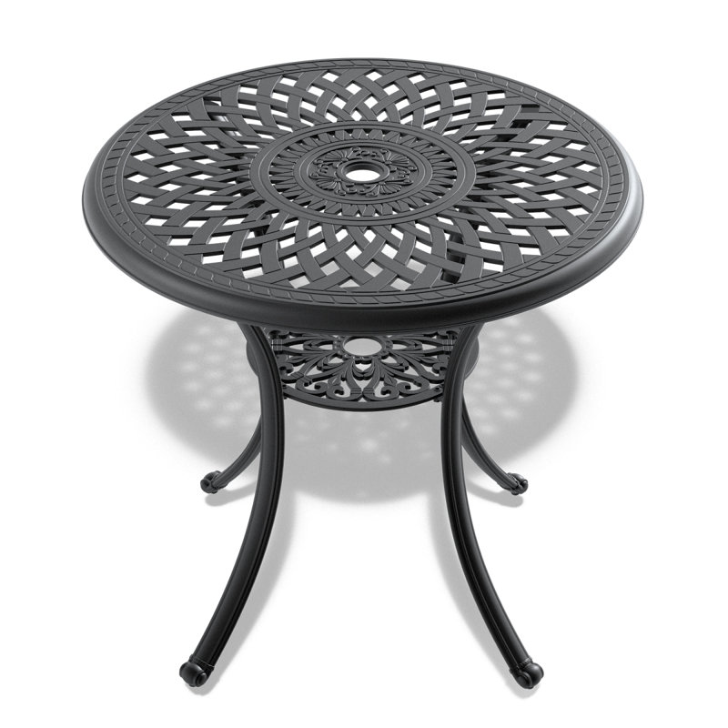Table de salle à manger 30,71 pouces en fonte d'aluminium avec structure noire et trou pour parasol