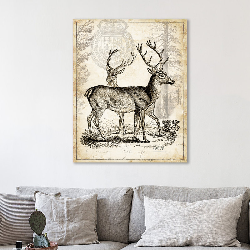 « antique, gravure de cerf », reproduction d’impression sur toile tendue, H 15 po x l 12 po