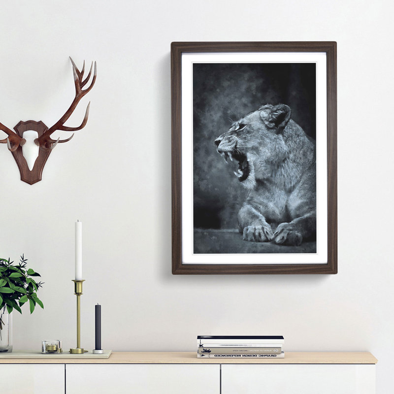 Fierce Lioness - Picture Frame Painting Print, Walnut Framed, 87cm H x 62cm W x 2cm D