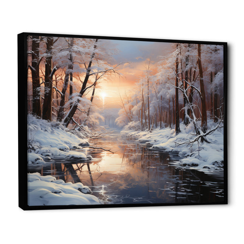 Frozen Wilderness Winter Landscape I - Art mural paysage d'hiver, H 30 po x l 40 po x P 1,5 po, Cadre flottant noir