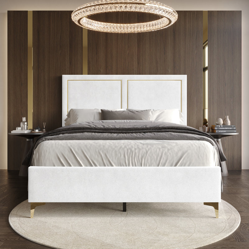 Jerell Upholstered Unfinished Standard Bed, Queen, White