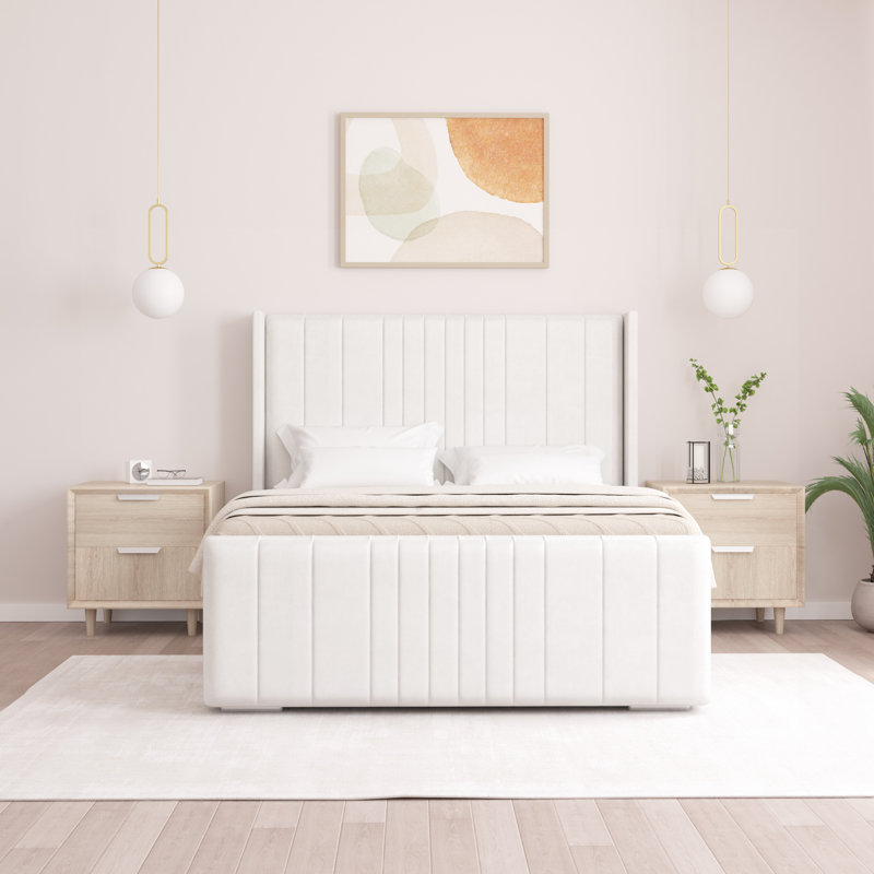 Denzel Upholstered Bed , Small Double (4'), White