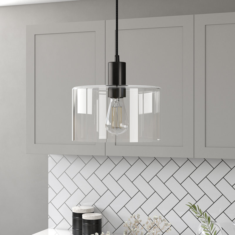 Luminaire suspendu cylindrique à 1 lumière Henri, Bronze noirci, Transparent