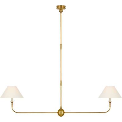 Piaf Large Two Light Linear Pendant in Hand-Rubbed Antique Brass with Linen Shades