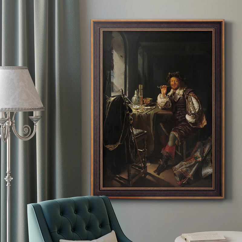 Un soldat fumant une pipe - peinture encadrée, H 20 po x l 16 po x P 2,5 po
