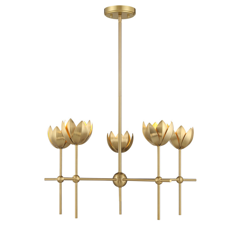 Lustre 5 lumières Meridian en laiton naturel, Laiton naturel