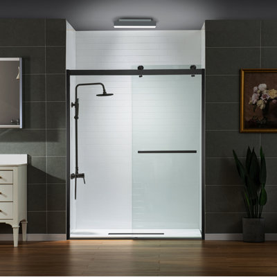 Porte de douche double coulissante 56-60x76 "avec verre trempé amélioré 3/8" | Quincaillerie en acier inoxydable | Sécuritaire, résistant à l'explosion, transparent et élégant, robuste et durable 