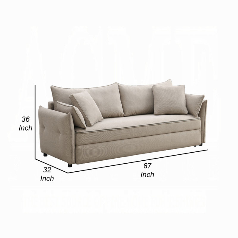 Brosius Pull-out Fabric Sleep Sofa, Beige, 36.06" H x 87.02" W x 32.02" D, Beige Fabric