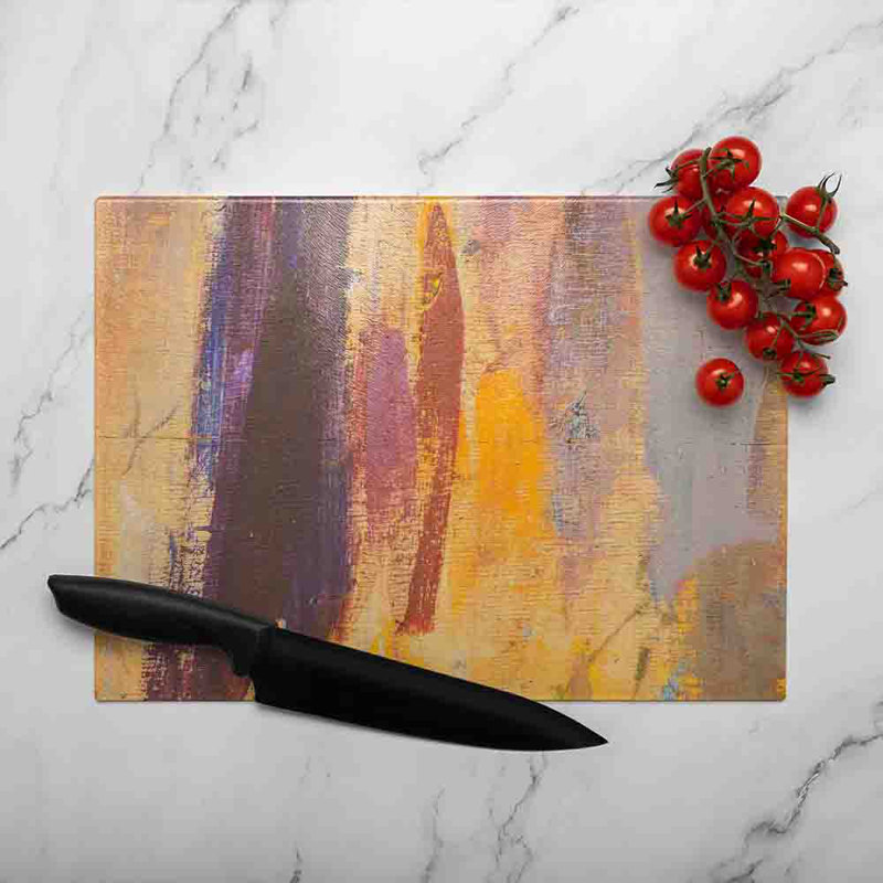 Abstract Grunged Paint Glass Chopping Board, 40cm L x 28cm W