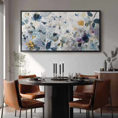 Grand art mural sur toile encadré, doux et neutre, motif botanique floral abstrait - 60 po x 20 po, 60 po x 30 po