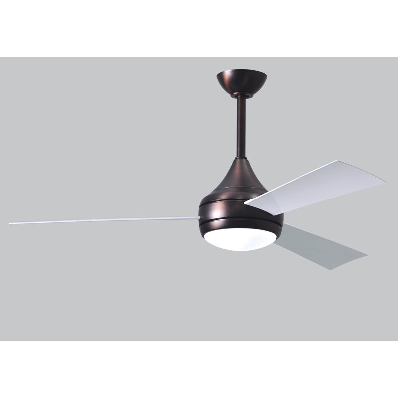 Donaire LED Outdoor Downrod Ceiling Fan, Brushed Bronze, Gloss White