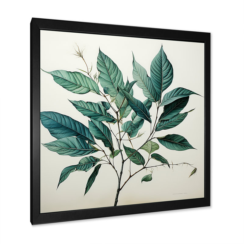 Impressions subtiles de feuilles bleu sarcelle, Cadre simple noir, H 36 po x l 36 po x P 1,5 po