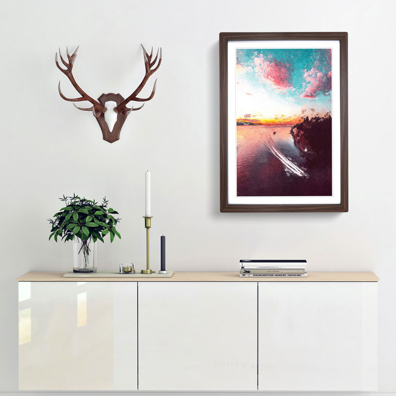Vancouver Canada at Night - Picture Frame Painting Print, 36cm H x 27cm W x 2cm D, Walnut Framed