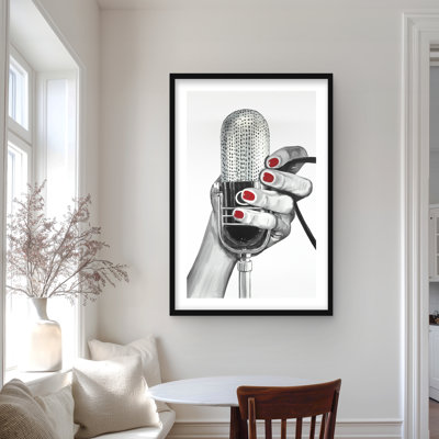 «Sing Your Life - Black & White», reproduction encadrée avec passe-partout rouge
