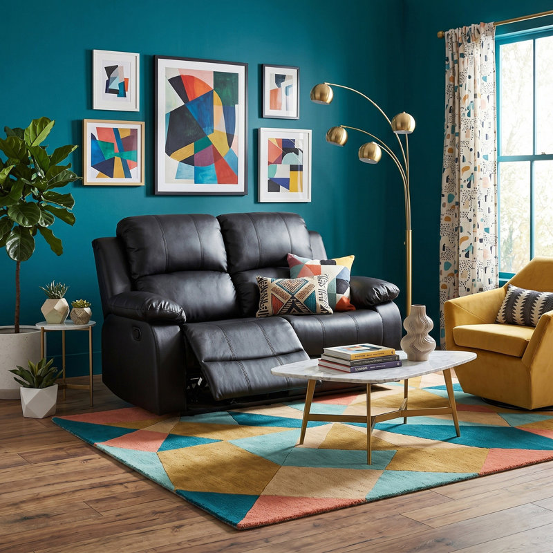 Luxe Vegan Leather Manual Recling Loveseat, Black