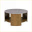 Table basse ronde en faux marbre blanc avec rangement, base en roseau naturel - aucun assemblage requis