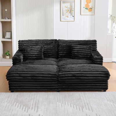 Très grand canapé-lit double avec méridienne de 82 po et canapé-lit rembourré moelleux avec deux coussins de soutien, ports USB et porte-gobelets pour le salon, noir (ancien SKU: N719S002110B)