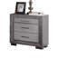 Table de chevet 3 tiroirs en bois massif gris avec ports USB, pieds en métal et poignées de bar