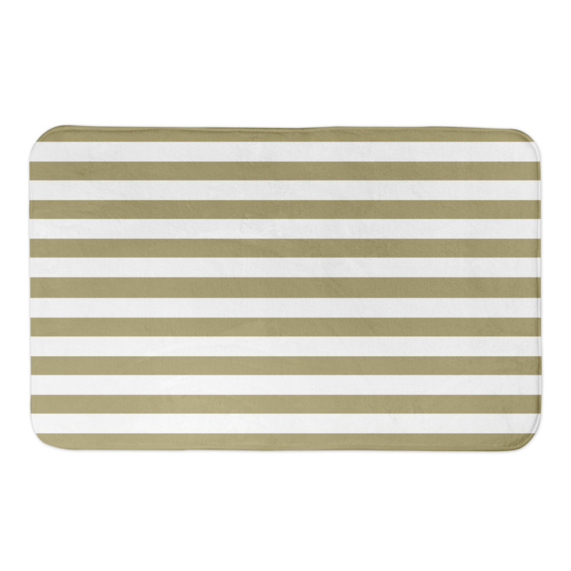 Tapis pour salle de bain à rayures Valdovinos, Blanc / Doré