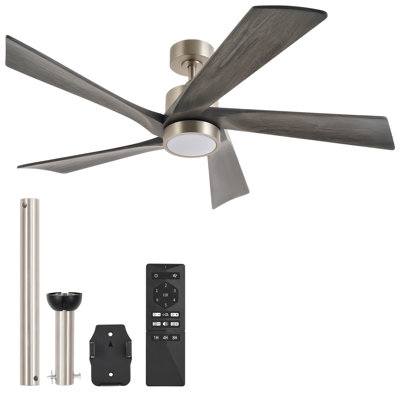 52" 5-Blade Transitional Modern Solid Wood LED Ceiling Fan with Dimmable Light and Remote
