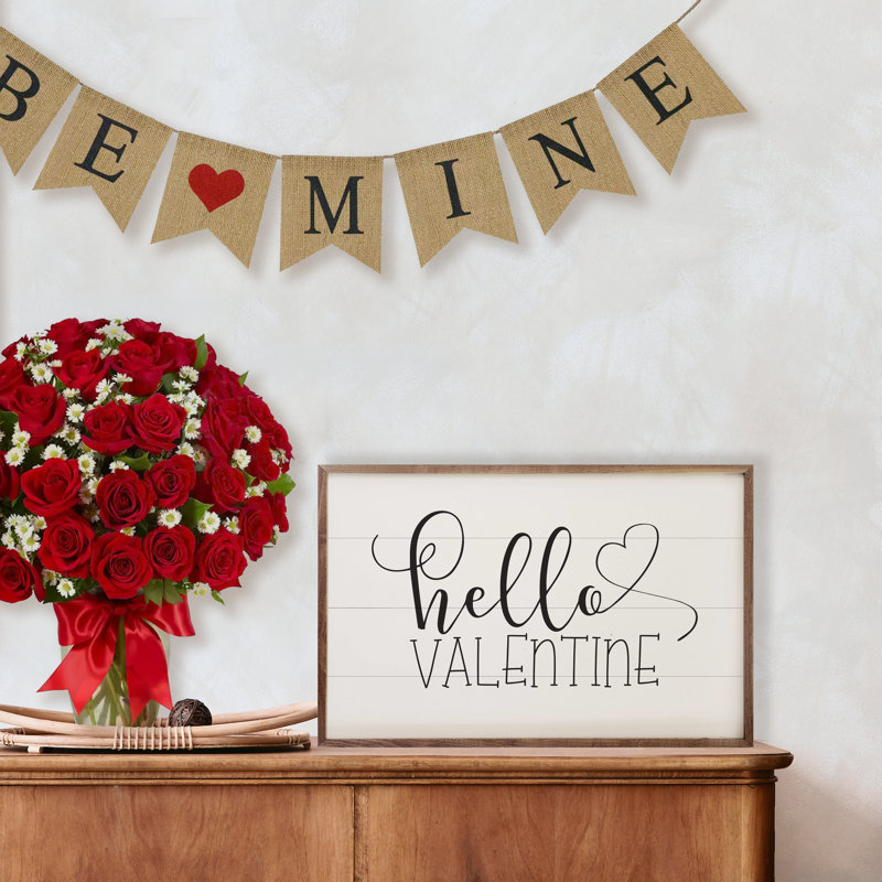 Hello Valentine Heart, Blanc/Noir, L 16 po x H 10 po