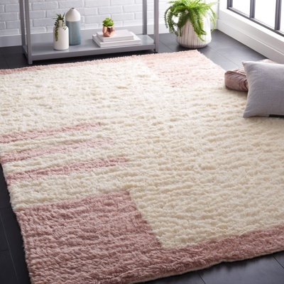 Caben Hand Woven Wool/Cotton Rug in Ivory/Pink