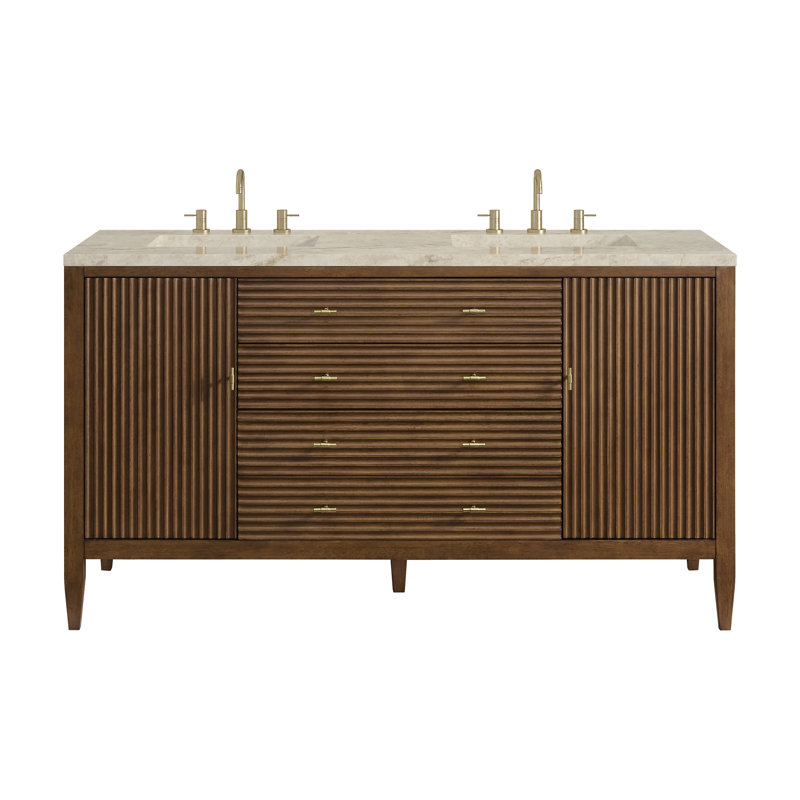 Myrrin 60'' W Double Vanity, Mid-Century Walnut, 8" Widespread, Tajnar Eclos