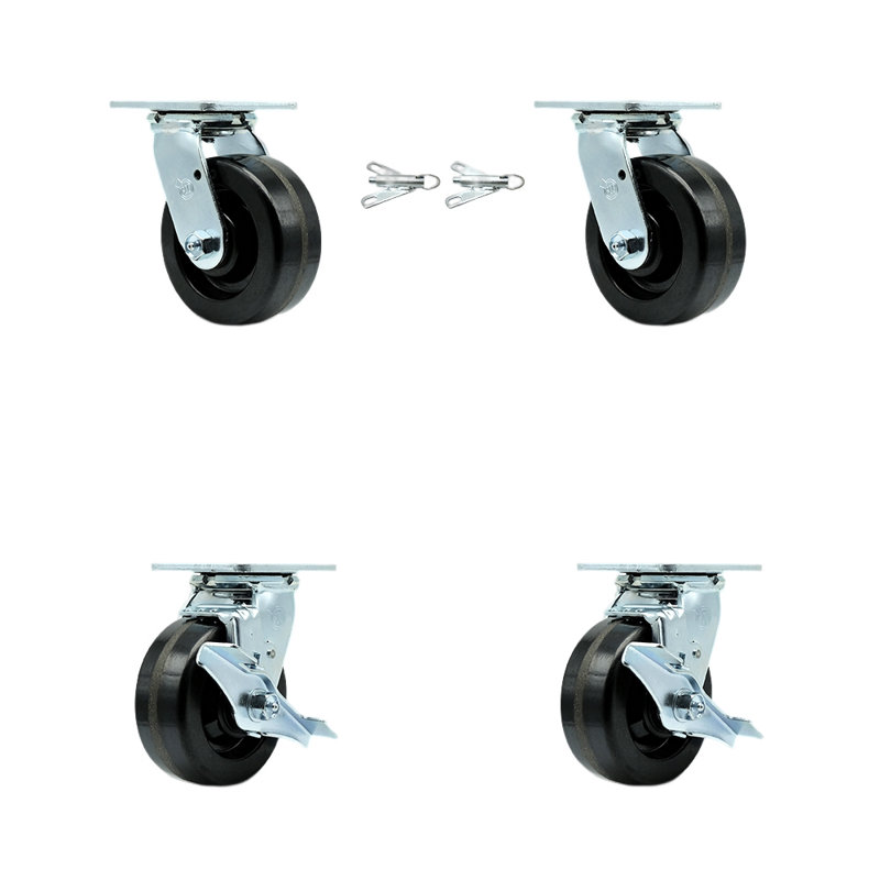 5 Inch Phenolic Caster Set with Roller Bearings 2 Swivel Lock 2 Brake SCC|SCC-30CS520-PHR-BSL-2-TLB-2