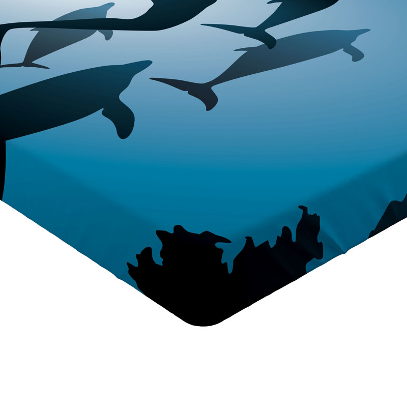 Drap-housse sous-marin Ambesonne, ensemble de 2 sirène et dauphins bleu noir bleu pétrole, Drap-housse de taille simple