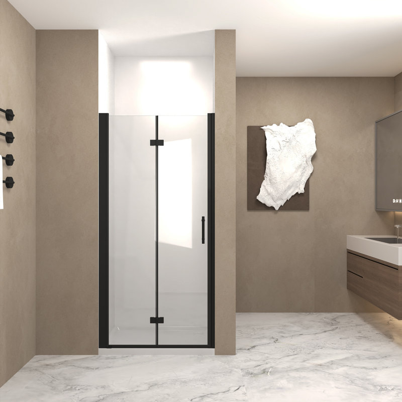 Porte de douche pliante en aluminium noir mat 30 à 31 pouces, Noir mat