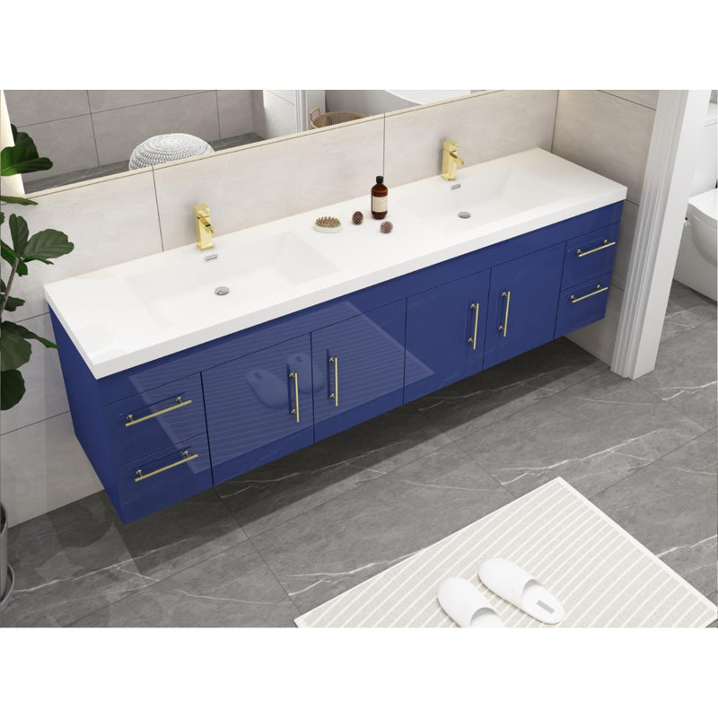 Ensemble de meuble-lavabo double 83 po Romer, Bleu nuit, Argent