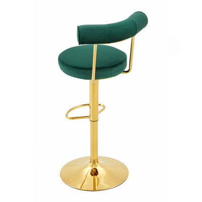 Chaise de bar pivotante et rembourrée en velours doux avec pieds dorés électrolytiques - Tabouret de bar pour la salle à manger, salon, café et réception (vert foncé, ensemble de 2)