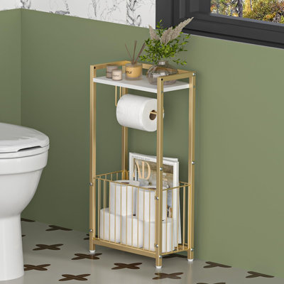 Porte-papier hygiénique sur pied avec tablette de rangement
