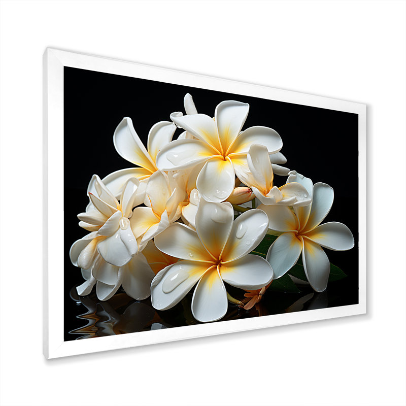 Blanc pureté de Plumeria Essence florale II - Plumeria, art mural, Cadre de coin blanc fermé, H 12 po x l 20 po x P 1 po