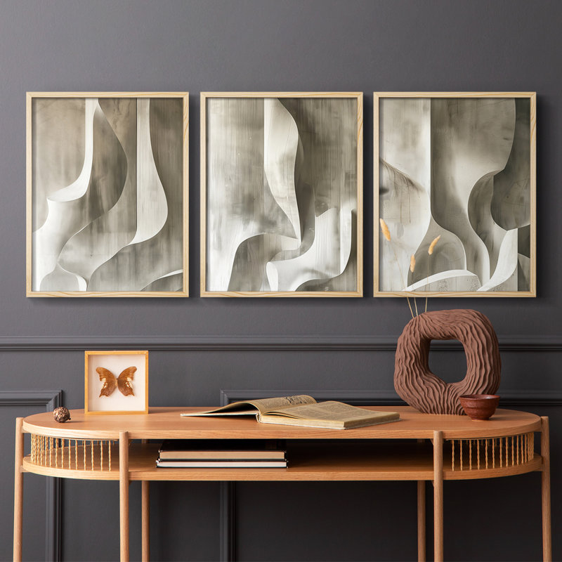 Série abstraite CLVII -Set de 3 estampes numériques giclées -Prêt à accrocher, Encadré naturel, H 10 po x l 8 po